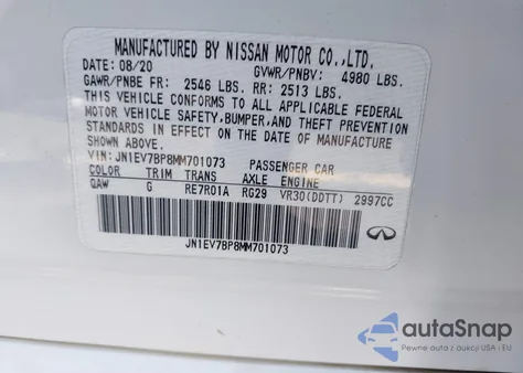 2021 Infiniti Q50 Luxe из США, поврежденный, VIN JN1EV7BP8MM701073